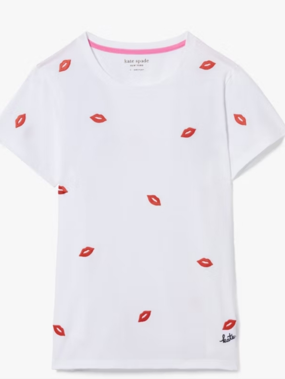kate spade White Tee with Red Lip Motif